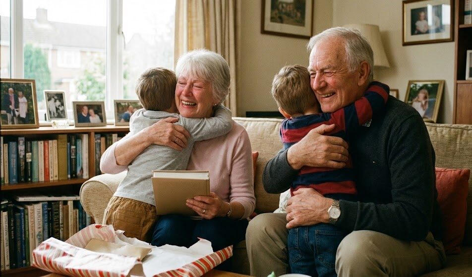dziadkowie przytulają wnuczki